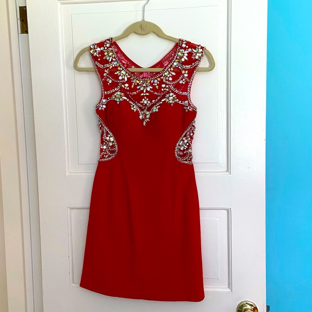 Red & rhinestones short BouBou Prom/Sweet 16 dress